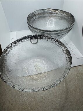 Shiraleah Clear Textured Glass Bowl with silver rim